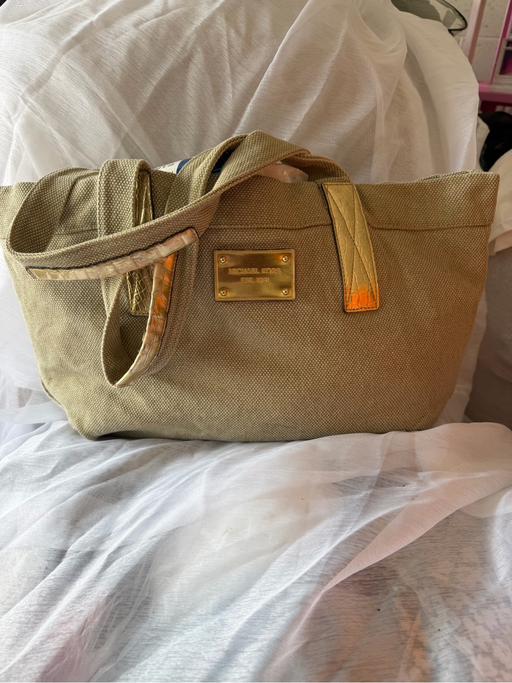 Michael Kors Olive Canvas Tote with Gold-Tone Hardware - Picture 1 of 5